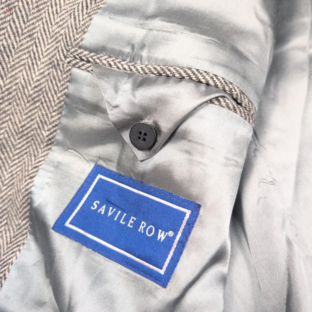Savile Row 40L Gray Herringbone Wool Lambswool Blazer Sport‎ Coat Jacket Men